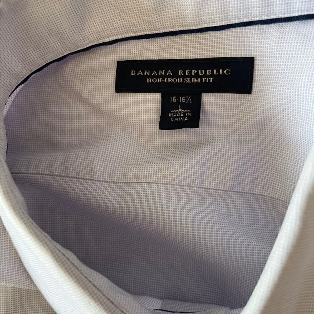 Banana Republic Non-Iron Slim Fit purple/white tiny check button front shirt